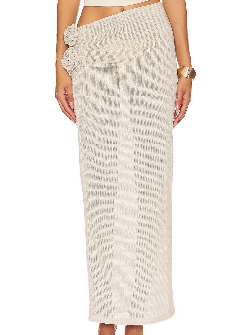 Lioness Cream Crochet Maxi Skirt with Rosette Details